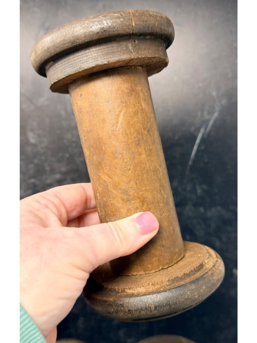 Vintage Large Wood Wooden Spool Rustic Textile Bobbin Decor Handmade 6.5" - Picture 5 of 5